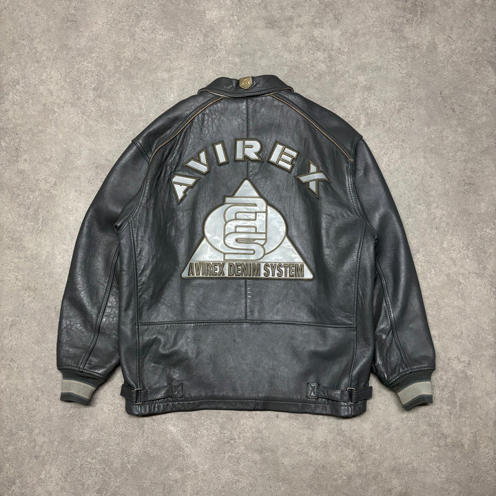 Vintage Avirex Grey Leather Jacket (XL)