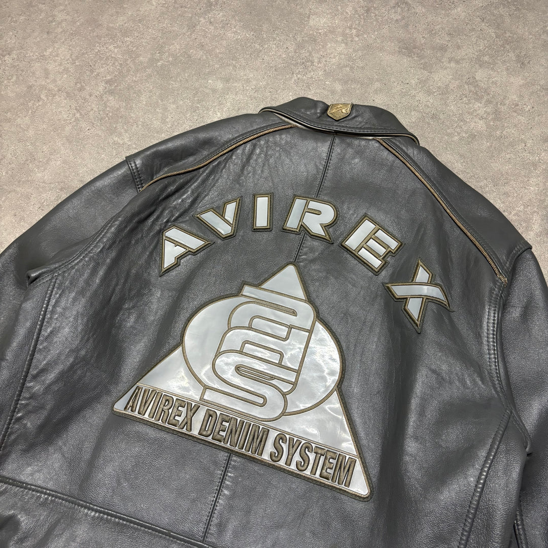 Vintage Avirex Grey Leather Jacket (XL)