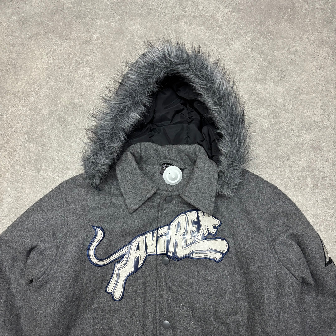 Vintage Avirex Grey Wool Hooded Jacket (L)