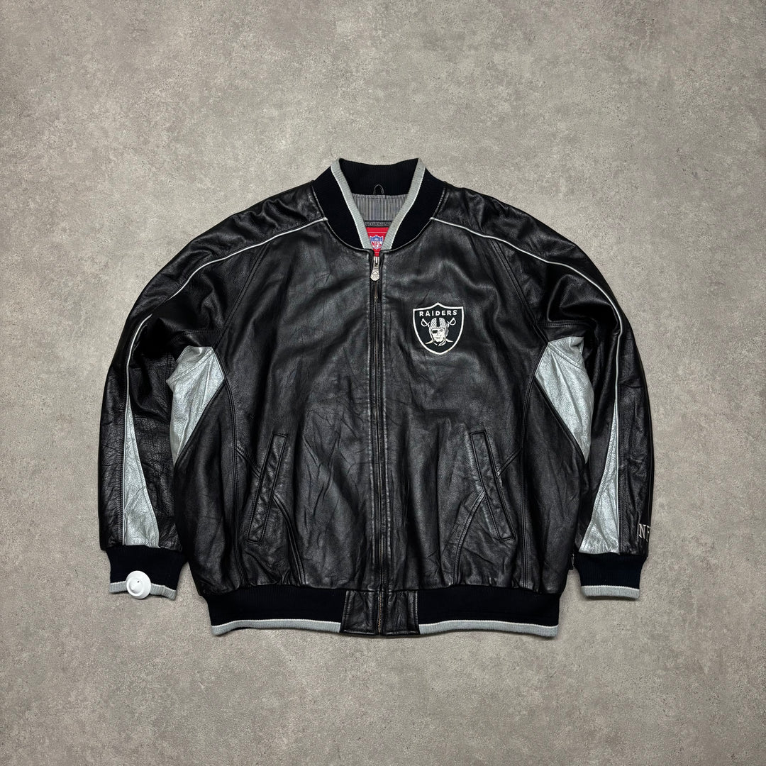 Vintage NFL Raiders Black Leather Jacket (XXL)