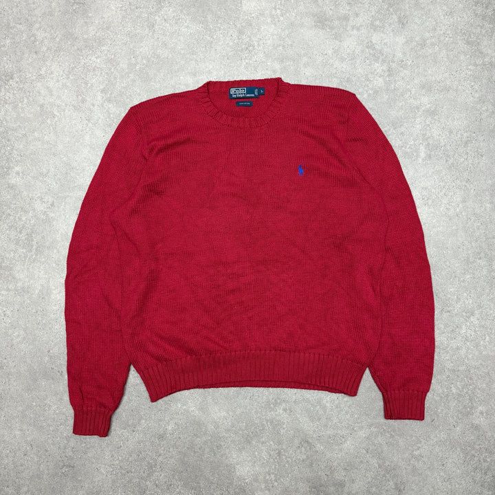 Polo Ralph Lauren Crew Neck Heavy Knit Jumper Size L Red