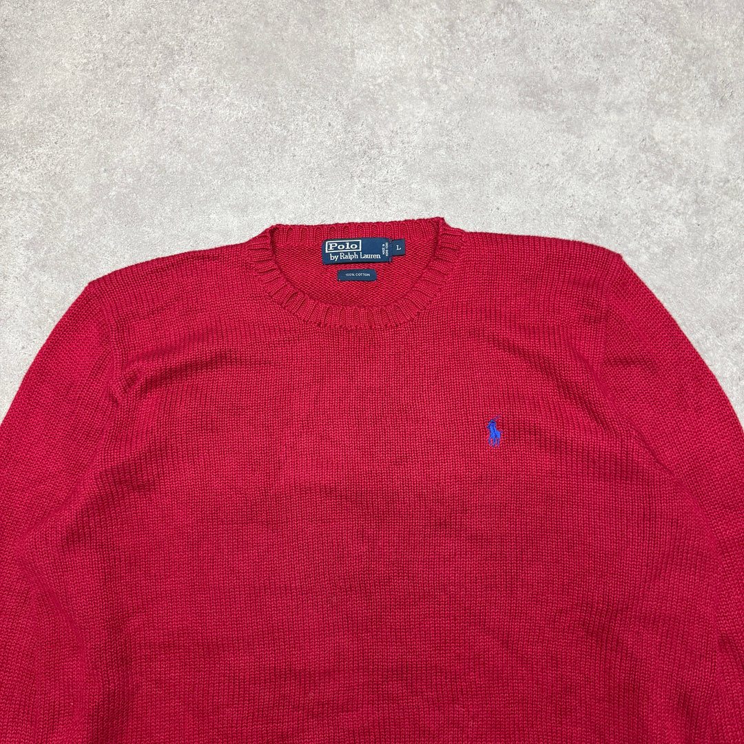 Polo Ralph Lauren Crew Neck Heavy Knit Jumper Size L Red