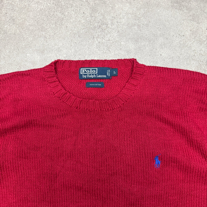 Polo Ralph Lauren Crew Neck Heavy Knit Jumper Size L Red