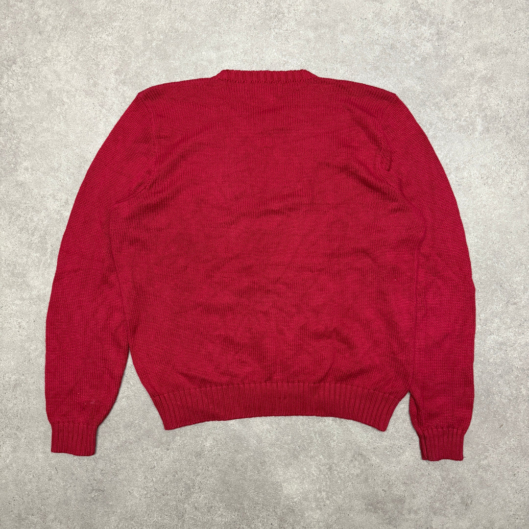 Polo Ralph Lauren Crew Neck Heavy Knit Jumper Size L Red