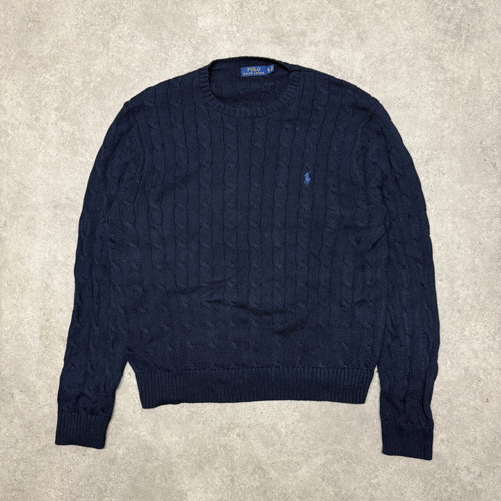 Polo Ralph Lauren Crew Neck Cable Knit Jumper Size XL Navy