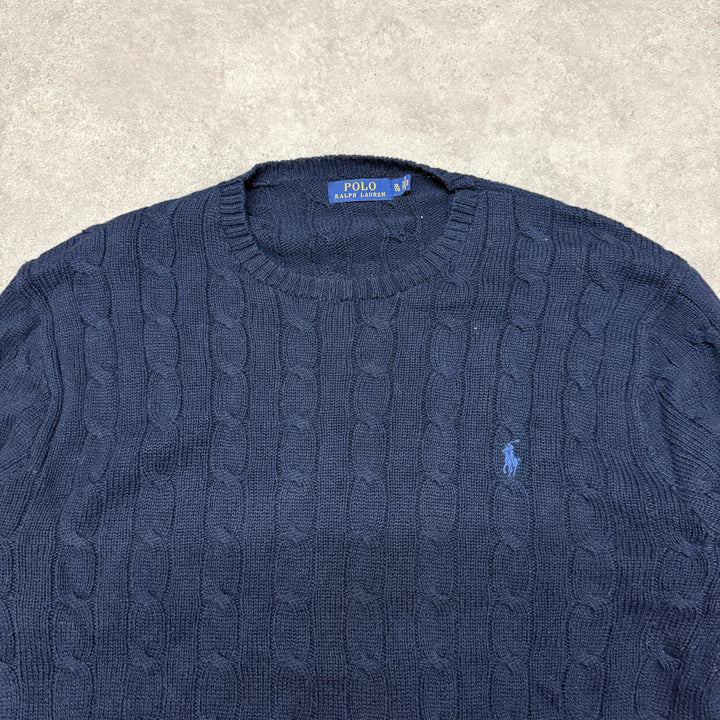 Polo Ralph Lauren Crew Neck Cable Knit Jumper Size XL Navy