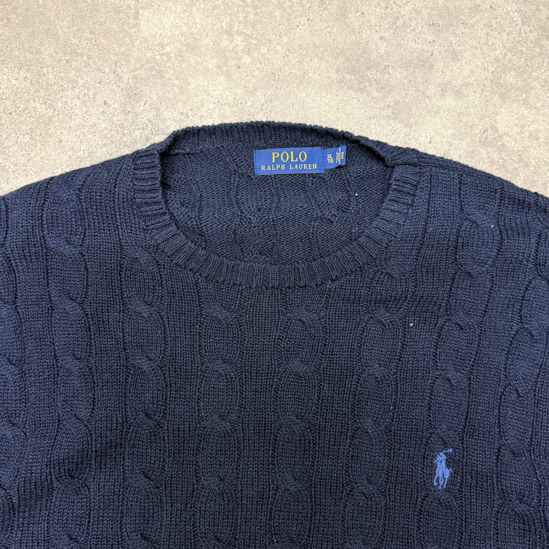 Polo Ralph Lauren Crew Neck Cable Knit Jumper Size XL Navy