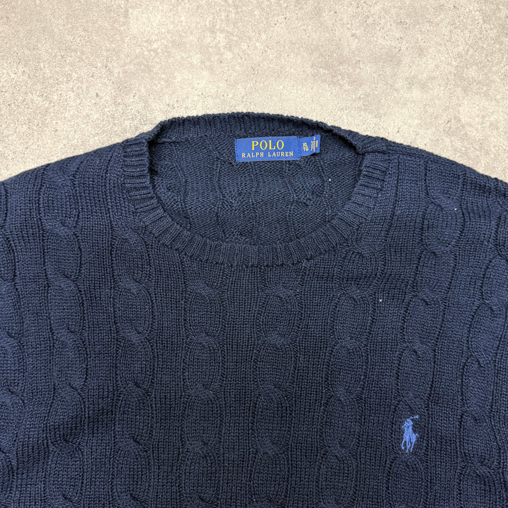 Polo Ralph Lauren Crew Neck Cable Knit Jumper Size XL Navy