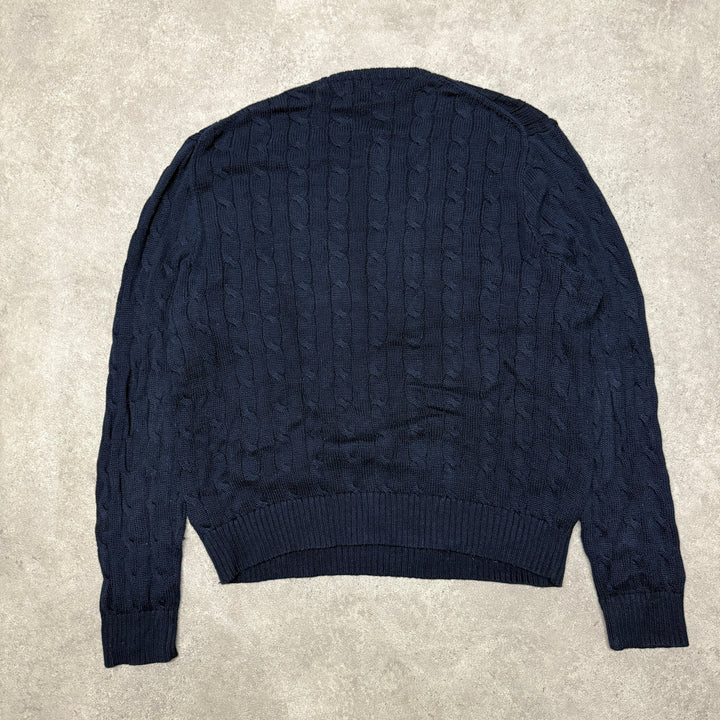 Polo Ralph Lauren Crew Neck Cable Knit Jumper Size XL Navy