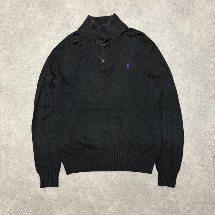 Polo Ralph Lauren Quarter Button Jumper Size M Black