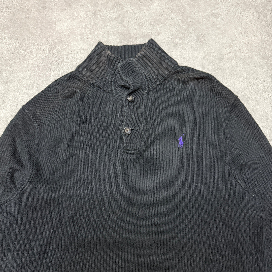 Polo Ralph Lauren Quarter Button Jumper Size M Black