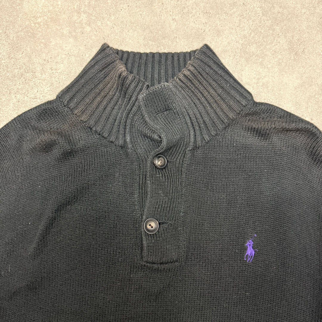 Polo Ralph Lauren Quarter Button Jumper Size M Black