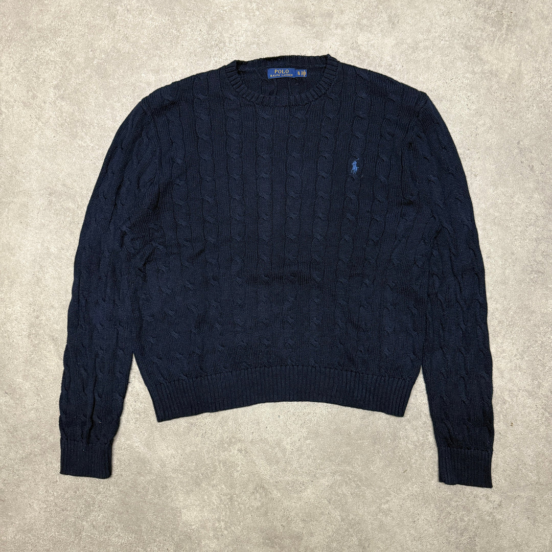 Polo Ralph Lauren Crew Neck Cable Knit Jumper Size XL Navy