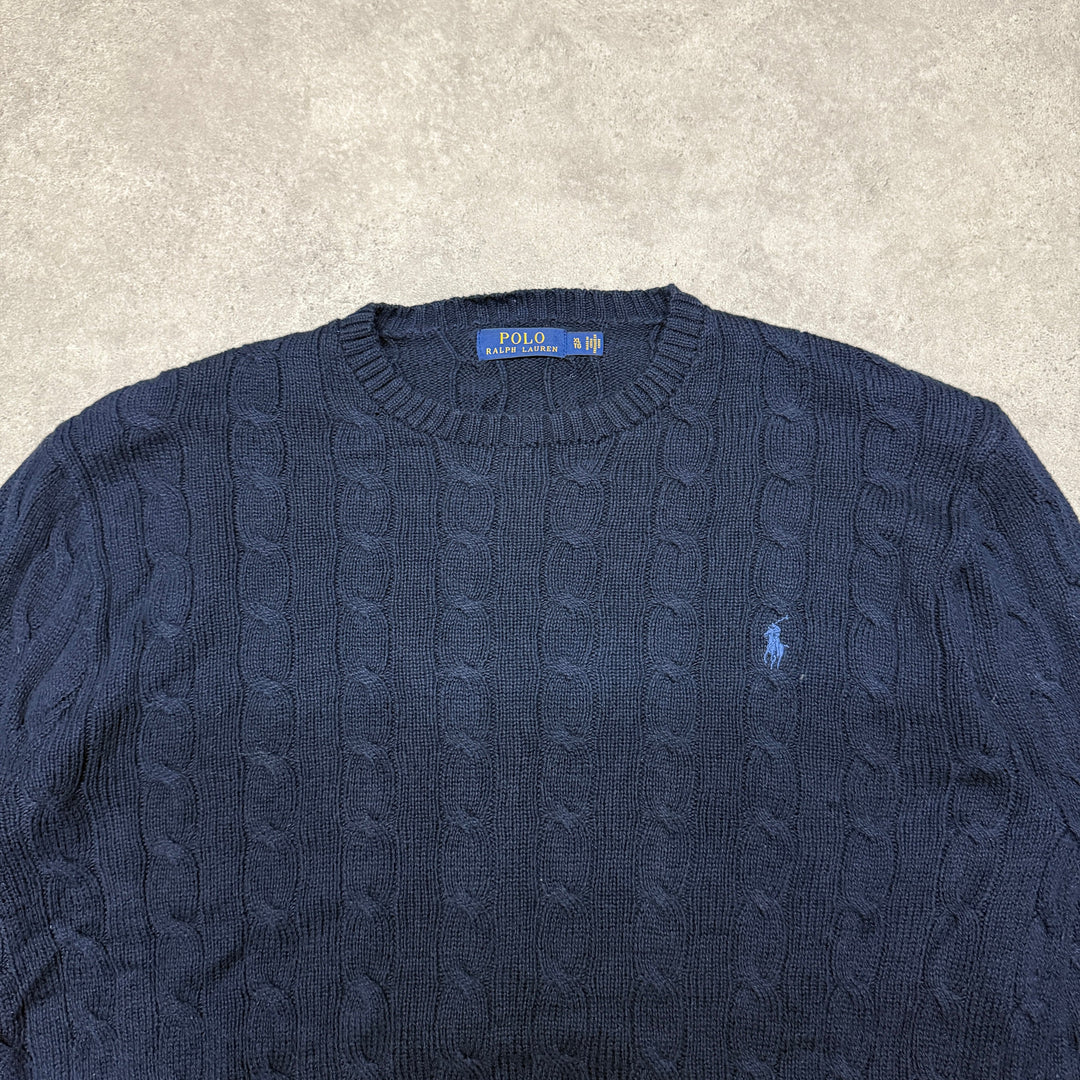 Polo Ralph Lauren Crew Neck Cable Knit Jumper Size XL Navy