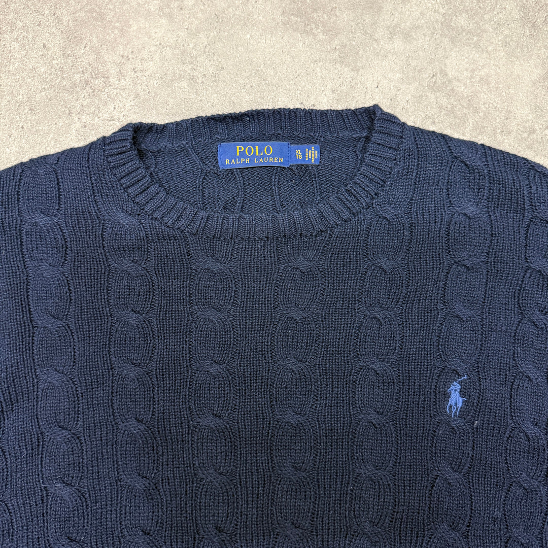 Polo Ralph Lauren Crew Neck Cable Knit Jumper Size XL Navy