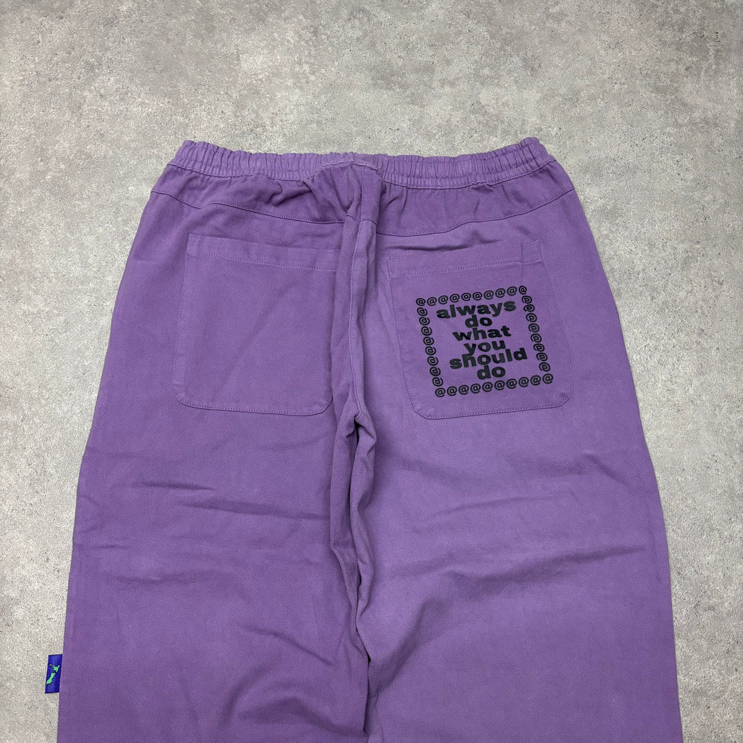 Always Do What You Should Do Purple Relaxed Canvas Trousers (L)