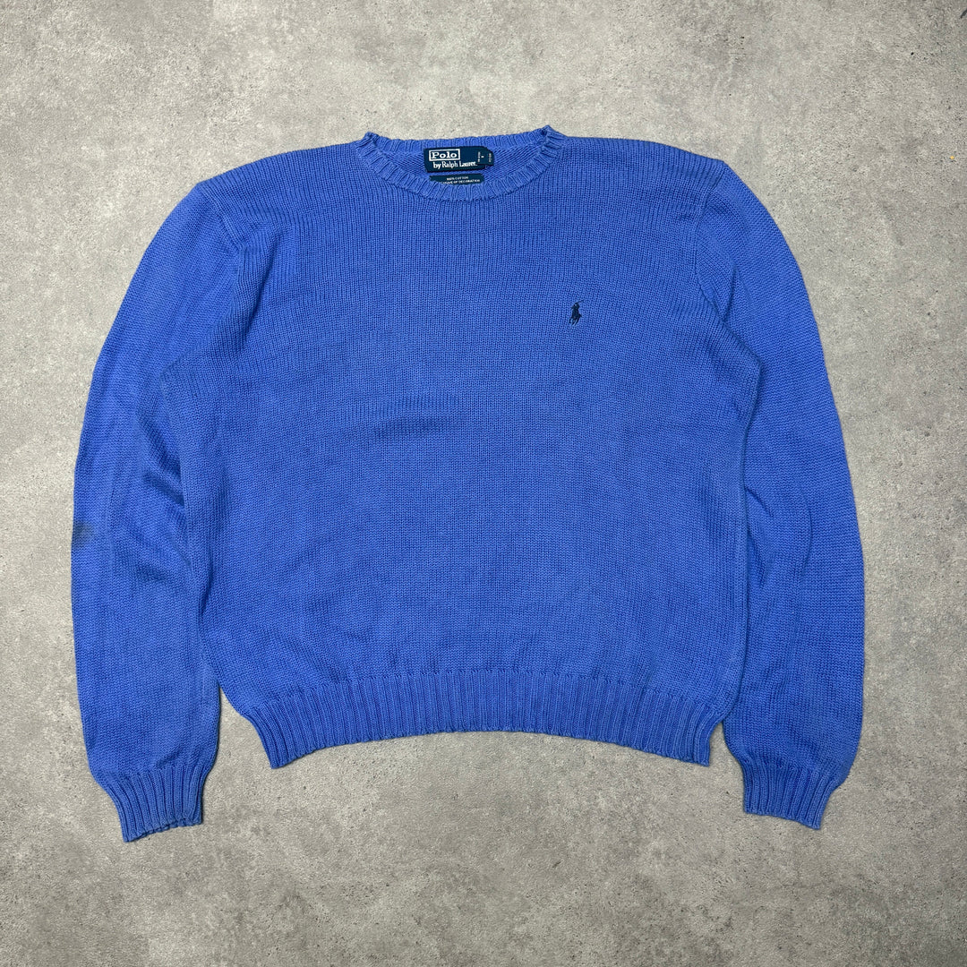 Polo Ralph Lauren Crew Neck Heavy Knit Jumper Size L Blue