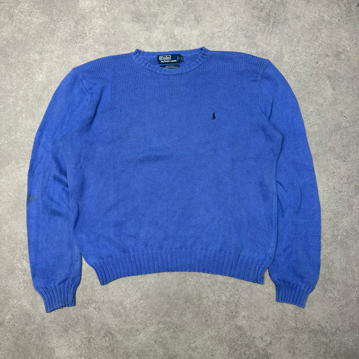 Polo Ralph Lauren Crew Neck Heavy Knit Jumper Size L Blue