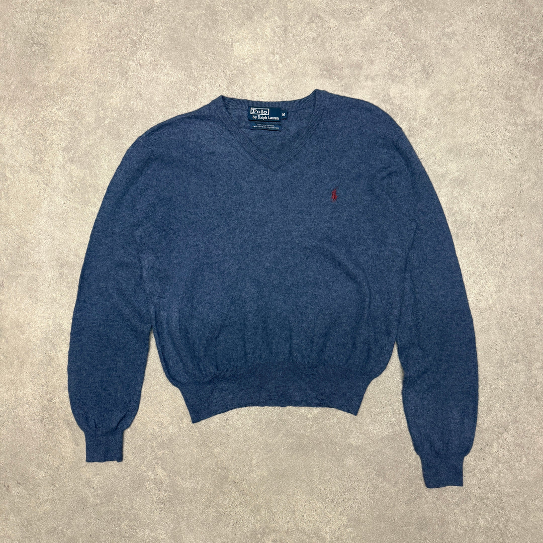 Polo Ralph Lauren V Neck Wool Jumper Women Size M Blue