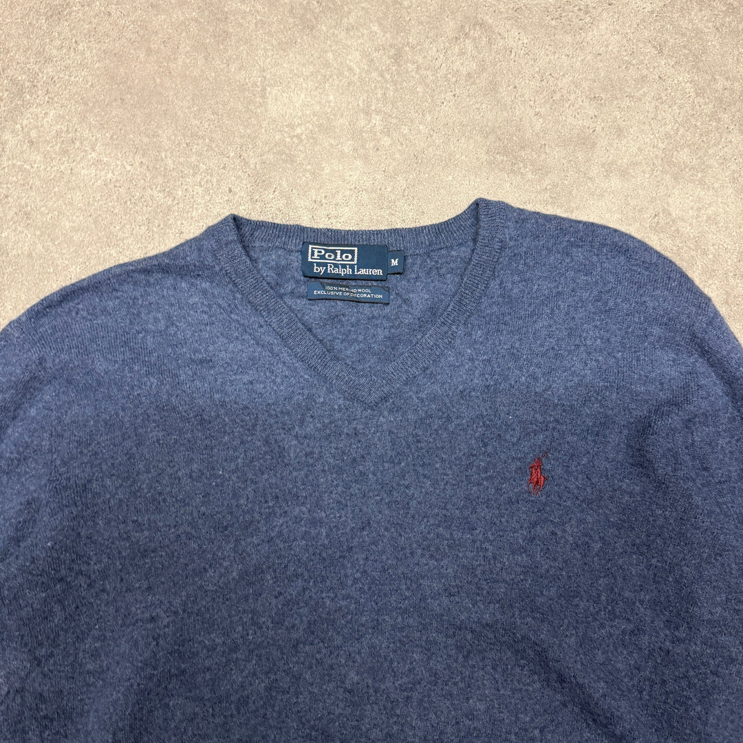 Polo Ralph Lauren V Neck Wool Jumper Women Size M Blue