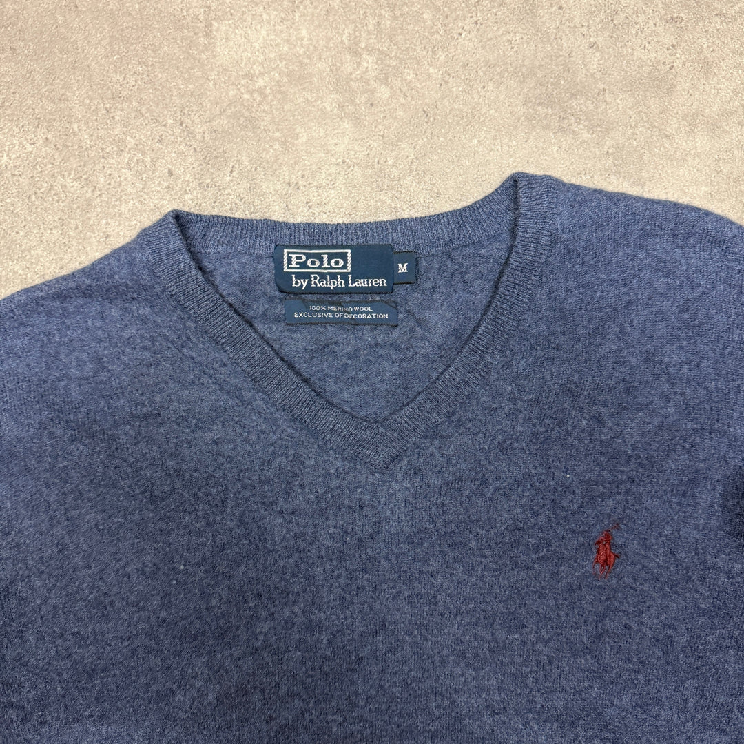 Polo Ralph Lauren V Neck Wool Jumper Women Size M Blue