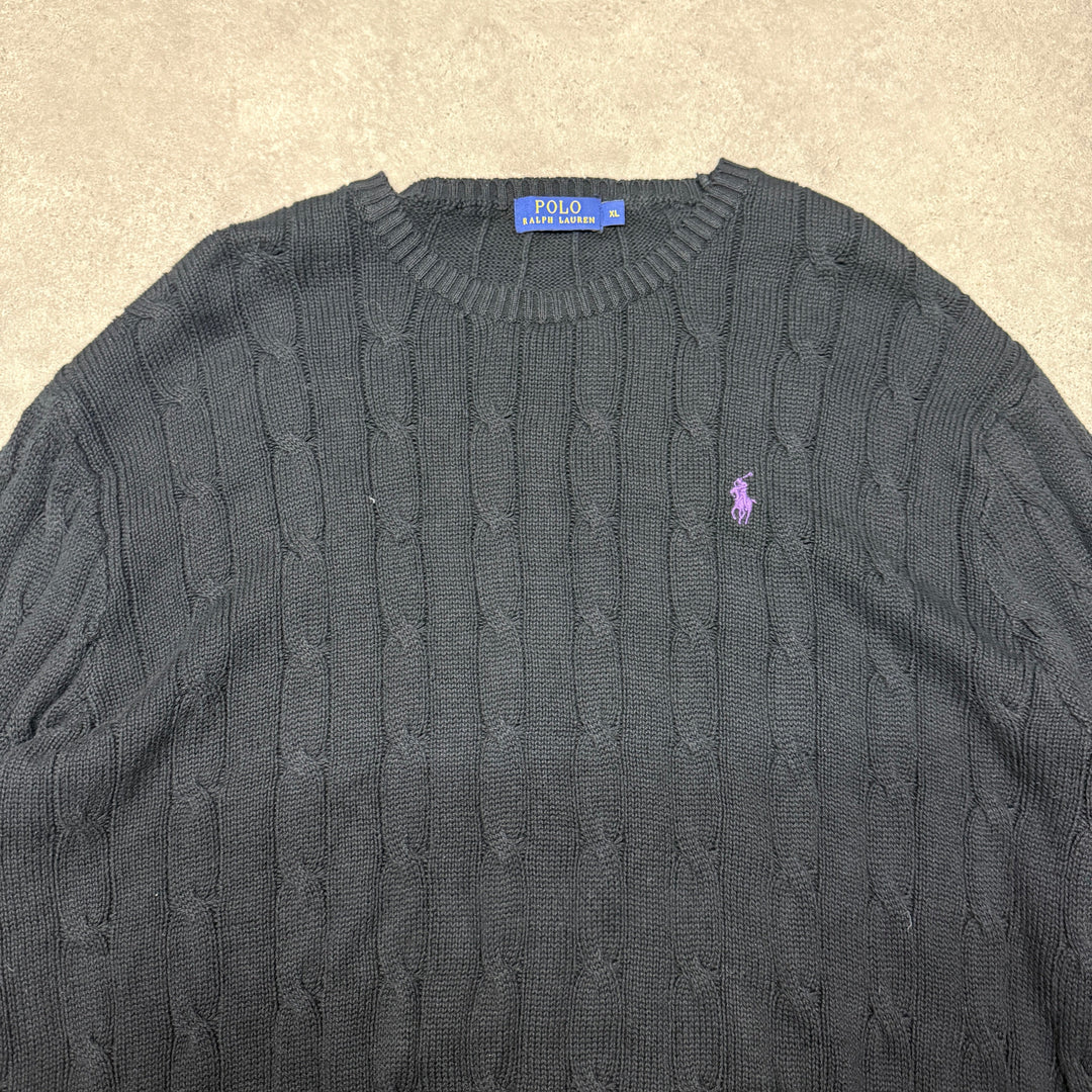 Polo Ralph Lauren Crew Neck Cable Knit Jumper Size XL Black