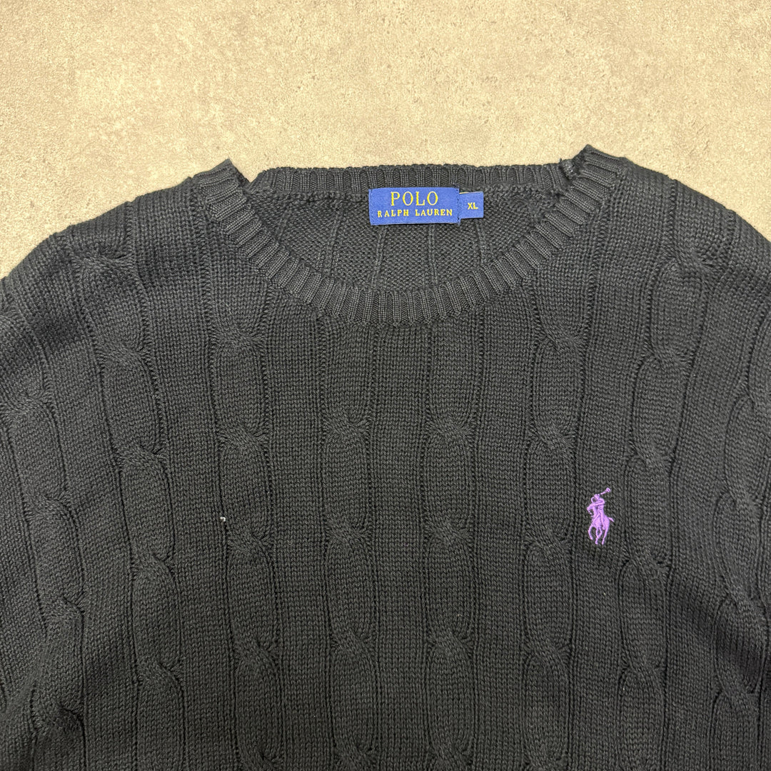 Polo Ralph Lauren Crew Neck Cable Knit Jumper Size XL Black