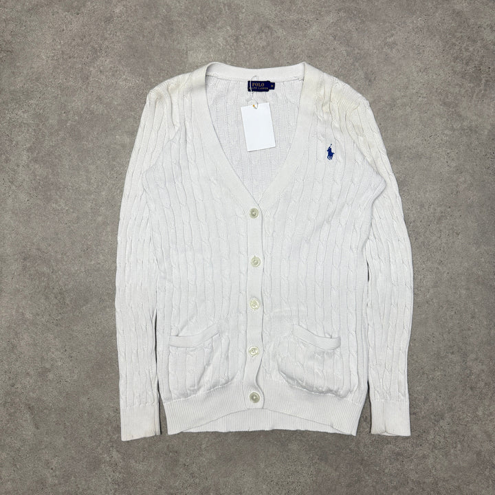 Polo Ralph Lauren Full Button Cable Knit Cardigan Women Size M White