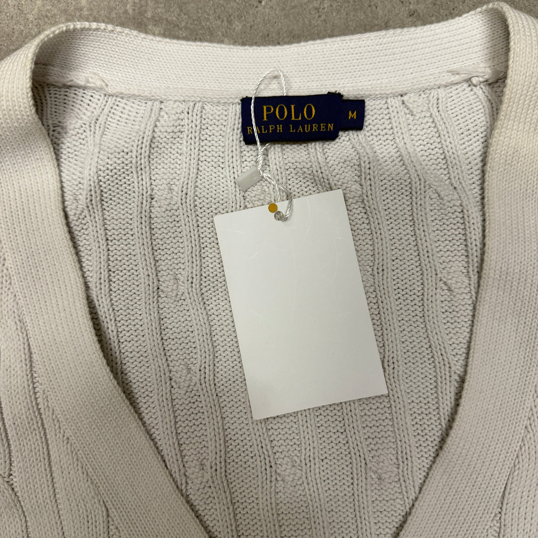 Polo Ralph Lauren Full Button Cable Knit Cardigan Women Size M White