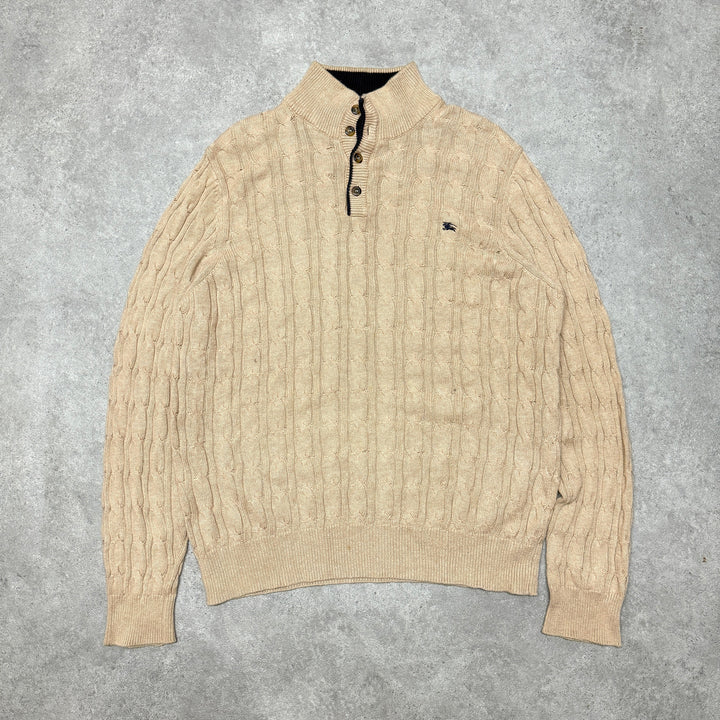 Burberry Quarter Button Cable Knit Size L Brown