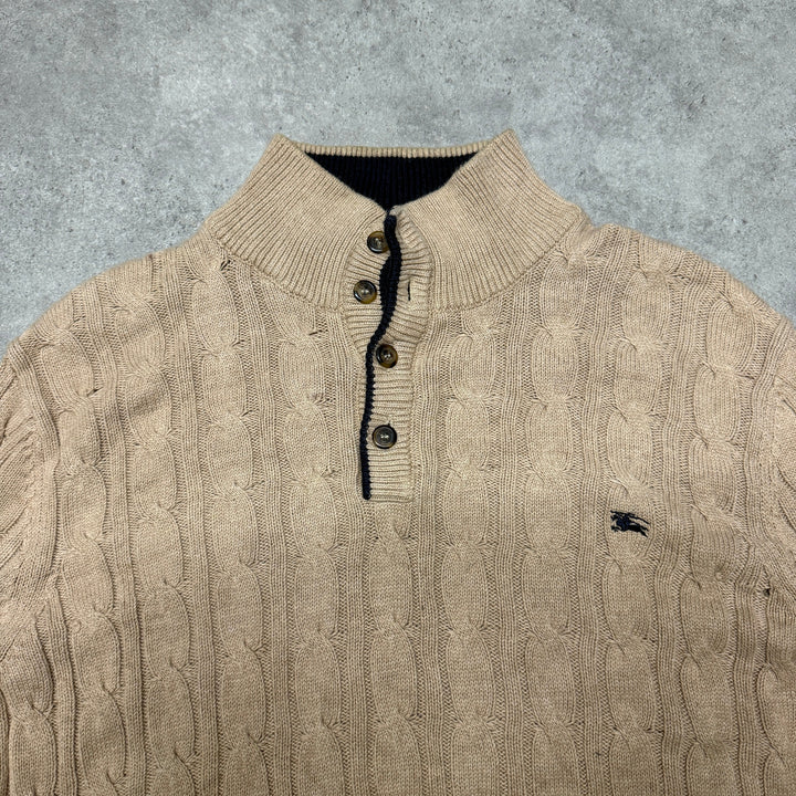 Burberry Quarter Button Cable Knit Size L Brown