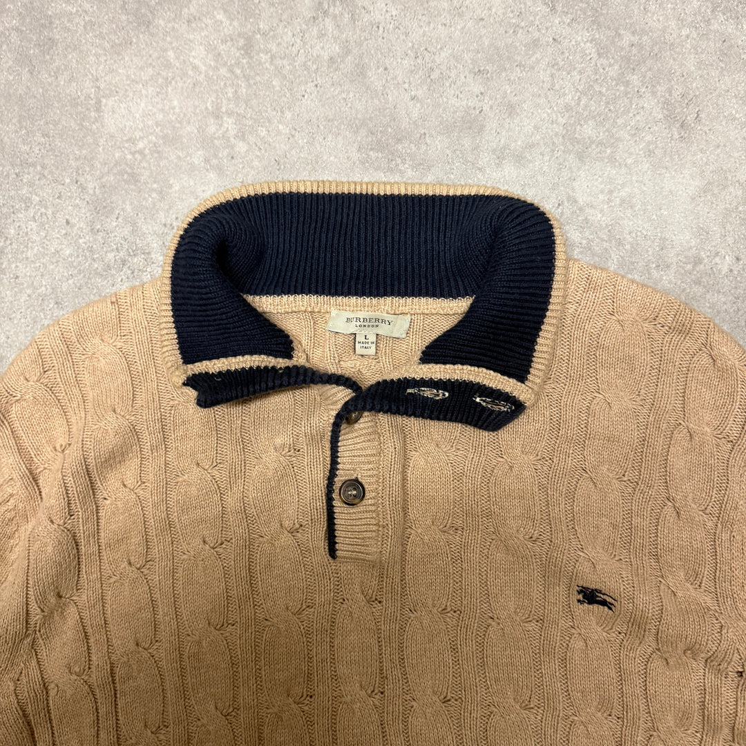 Burberry Quarter Button Cable Knit Size L Brown