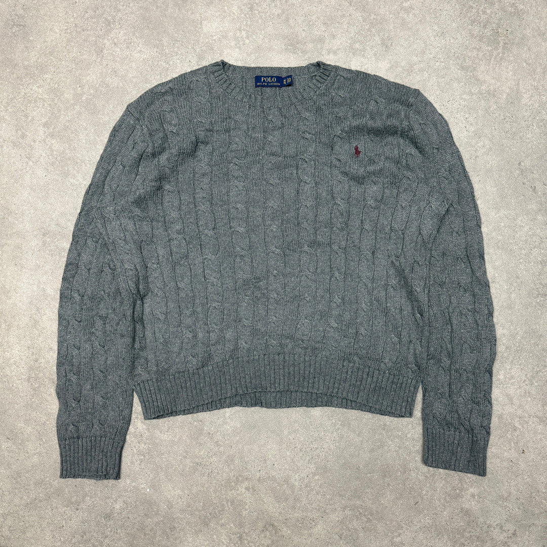 Polo Ralph Lauren Crew Neck Cable Knit Jumper Size XL Grey