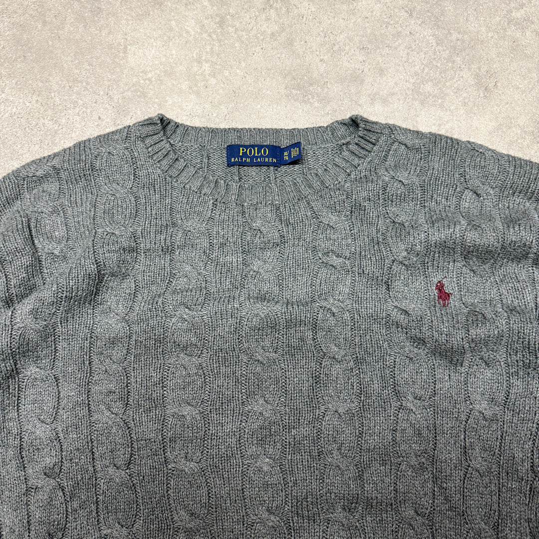 Polo Ralph Lauren Crew Neck Cable Knit Jumper Size XL Grey