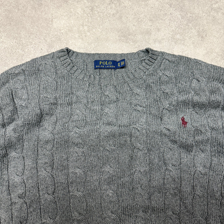 Polo Ralph Lauren Crew Neck Cable Knit Jumper Size XL Grey