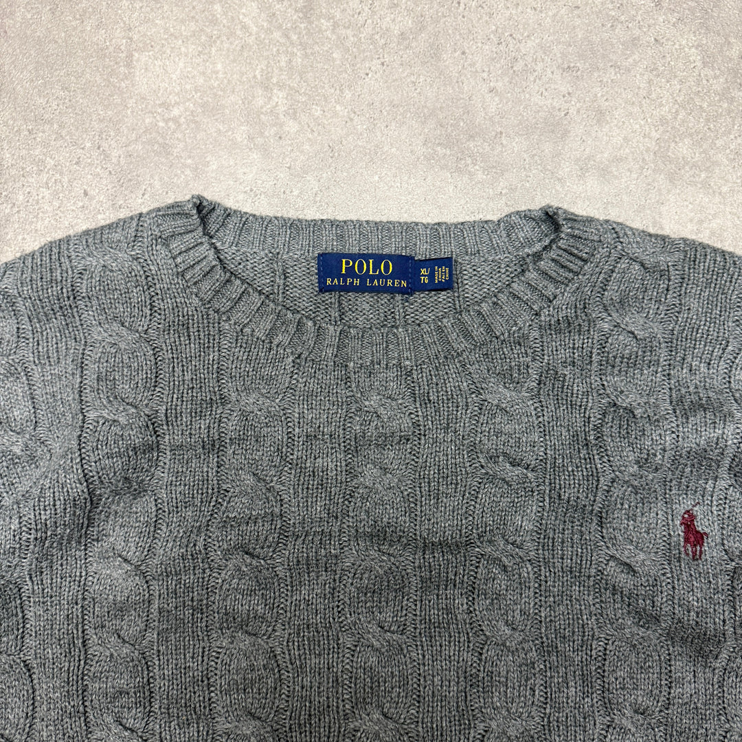 Polo Ralph Lauren Crew Neck Cable Knit Jumper Size XL Grey