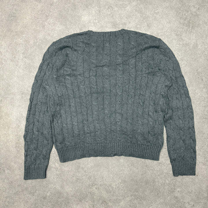 Polo Ralph Lauren Crew Neck Cable Knit Jumper Size XL Grey