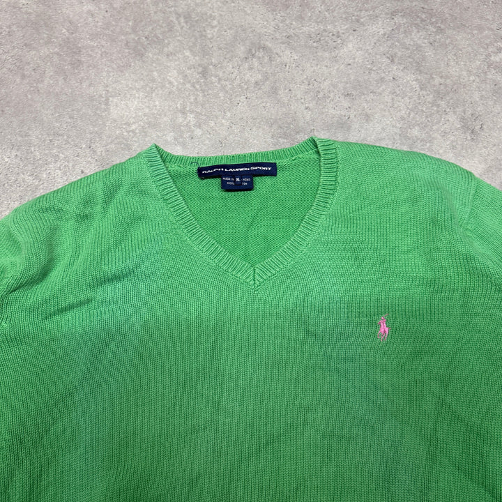 Polo Ralph Lauren V Neck Knit Jumper Women Size XL Green