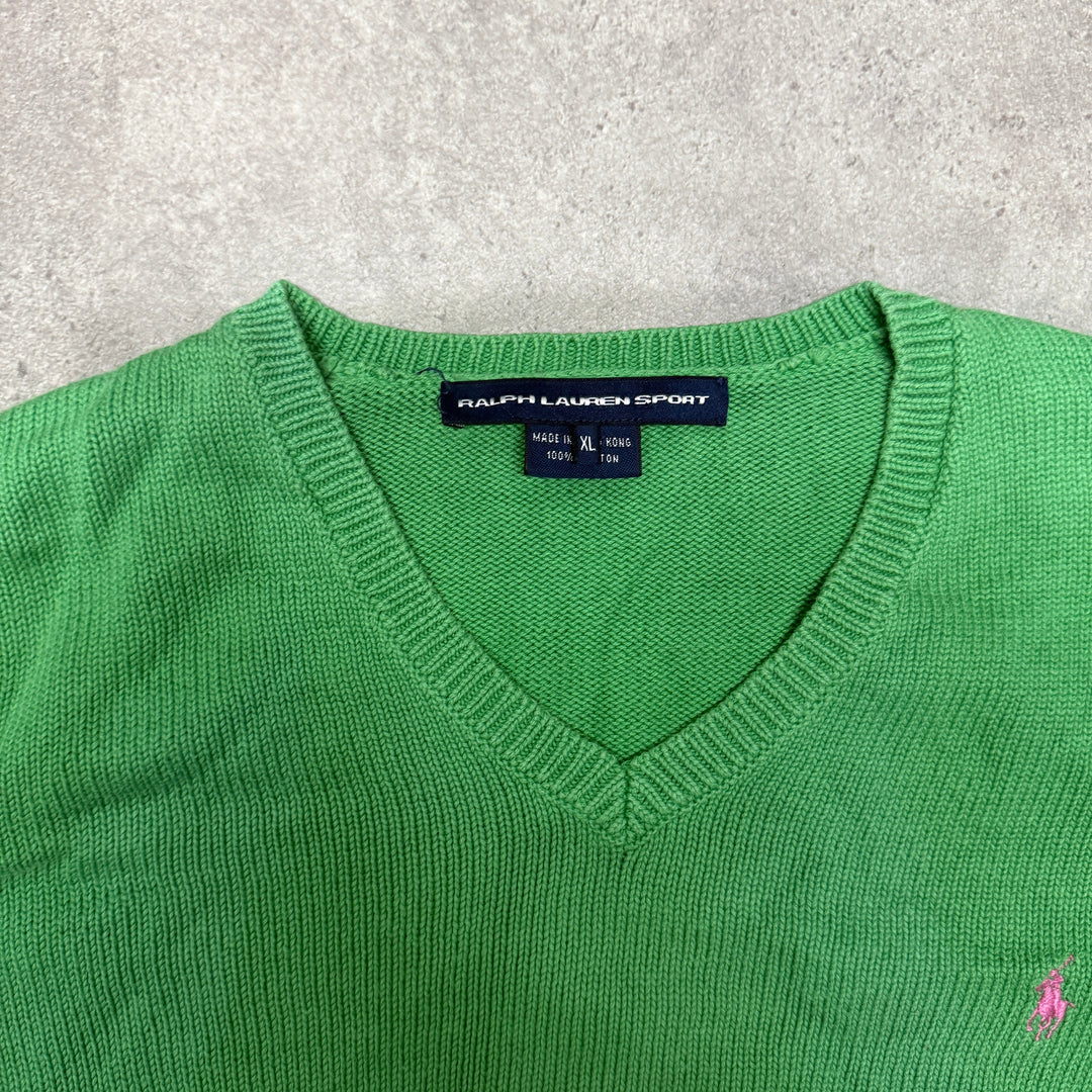 Polo Ralph Lauren V Neck Knit Jumper Women Size XL Green