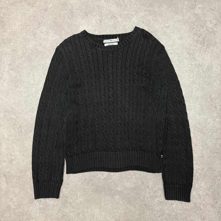 Tommy Hilfiger Crew Neck Cable Knit Jumper Women Size XL Black