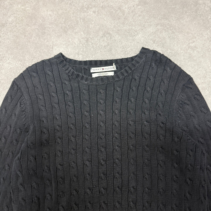 Tommy Hilfiger Crew Neck Cable Knit Jumper Women Size XL Black