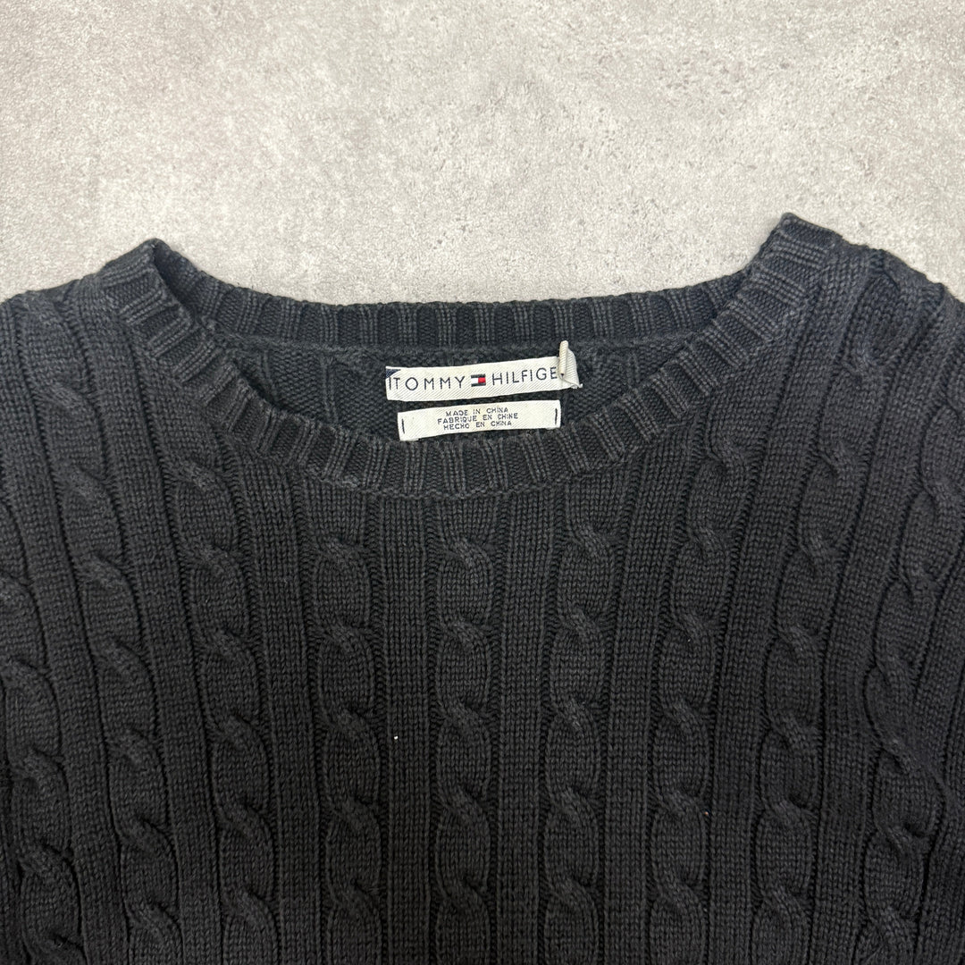 Tommy Hilfiger Crew Neck Cable Knit Jumper Women Size XL Black