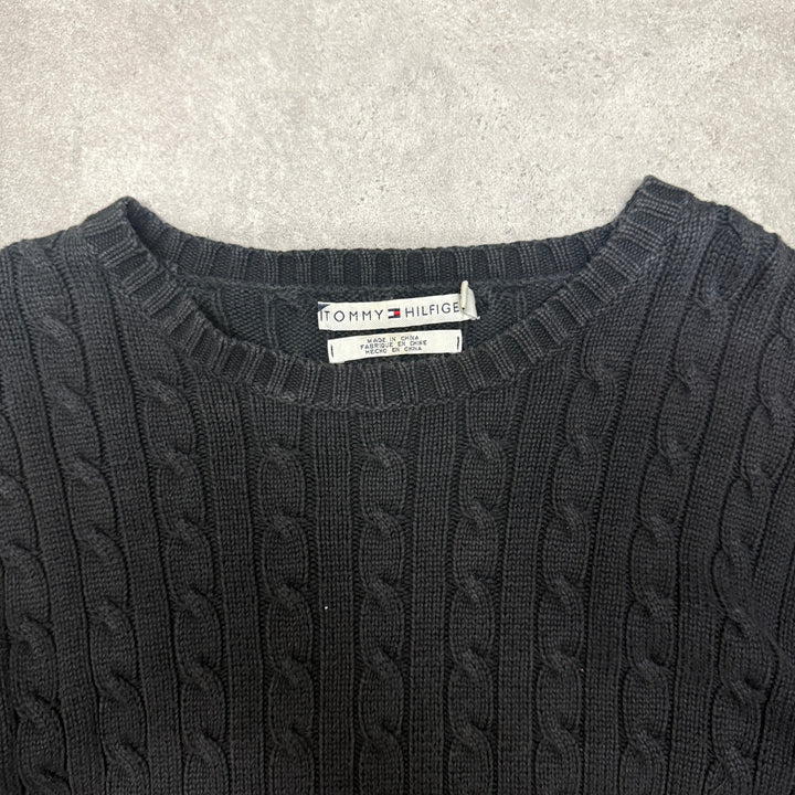 Tommy Hilfiger Crew Neck Cable Knit Jumper Women Size XL Black