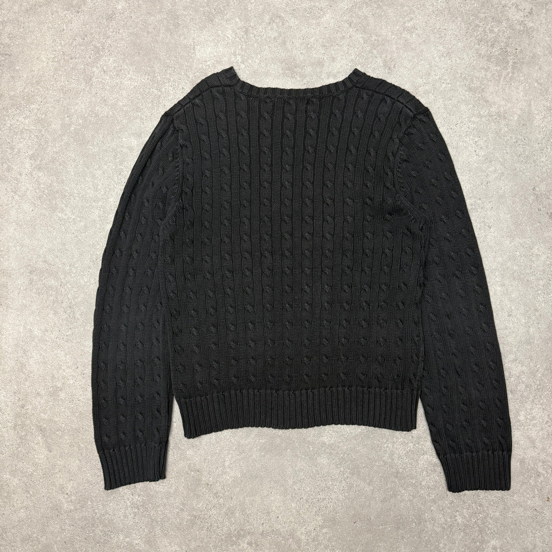 Tommy Hilfiger Crew Neck Cable Knit Jumper Women Size XL Black