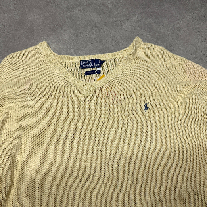 Polo Ralph Lauren V Neck Knit Jumper Size L  Beige