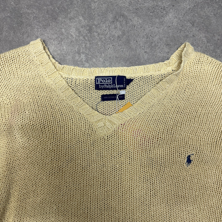 Polo Ralph Lauren V Neck Knit Jumper Size L  Beige