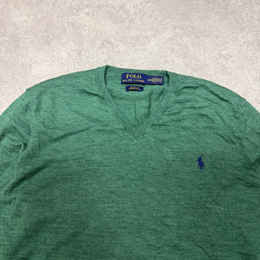 Polo Ralph Lauren V Neck Wool Jumper Women Size L Green