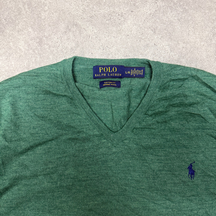 Polo Ralph Lauren V Neck Wool Jumper Women Size L Green