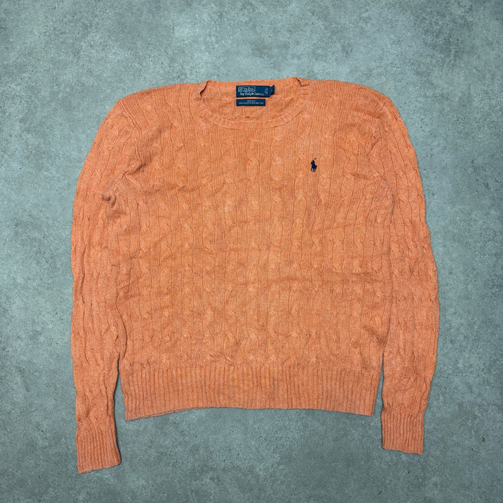 Polo Ralph Lauren Crew Neck Cable Knit Jumper Size L Orange