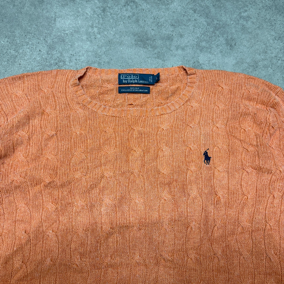 Polo Ralph Lauren Crew Neck Cable Knit Jumper Size L Orange